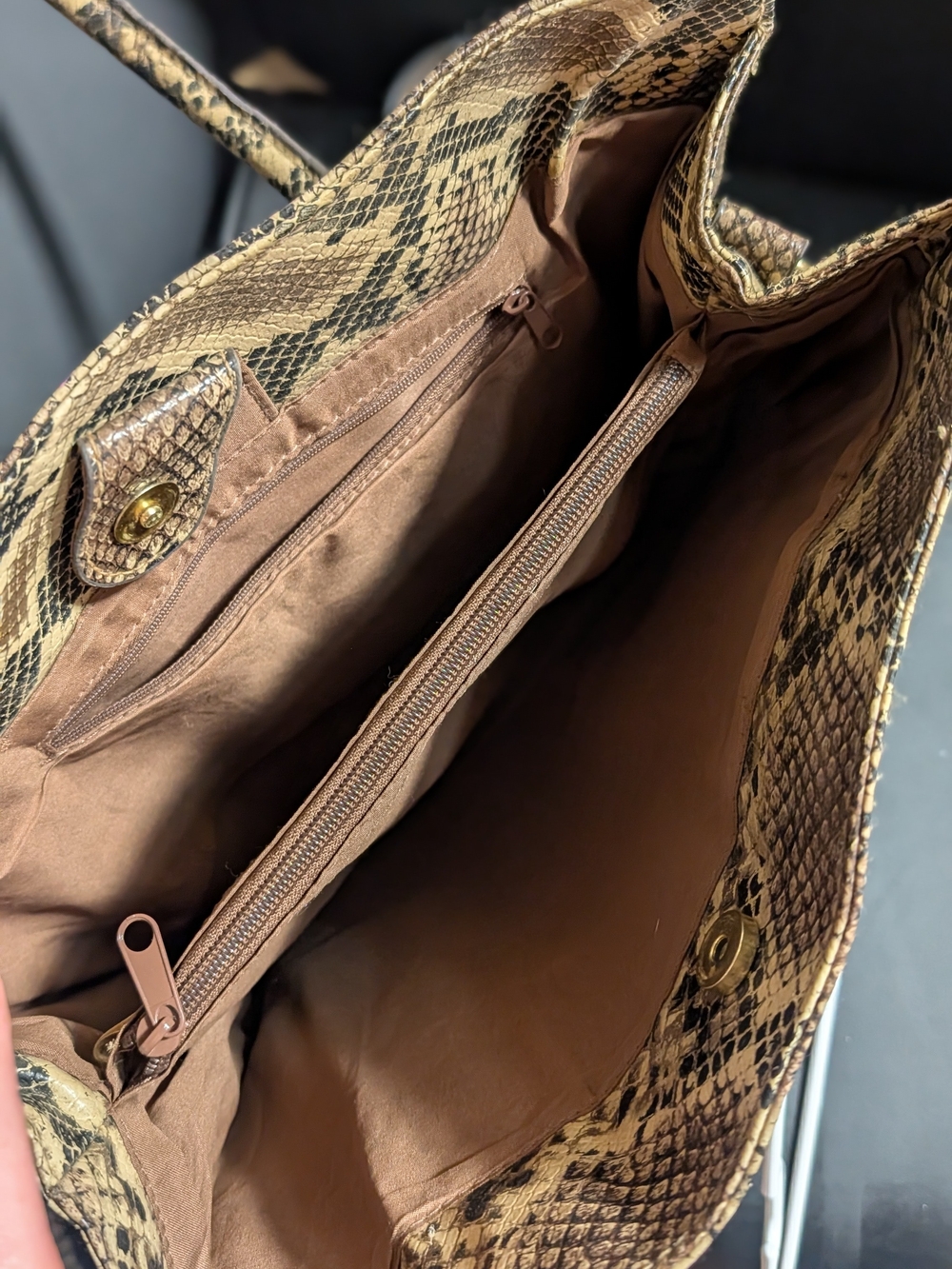 Python-Print Structured Handbag in Brown - Picture 3 of 3